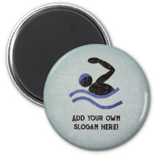 Swim motif - grunge metal look - add slogan / name magnet