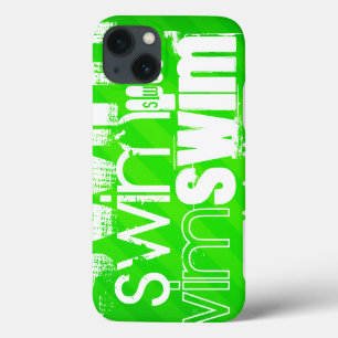 Swim; Neon Green Stripes iPhone 13 Case