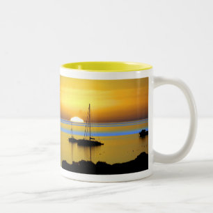 Swim out to it - Yellow by TDGallery Two-Tone Coffee Mug