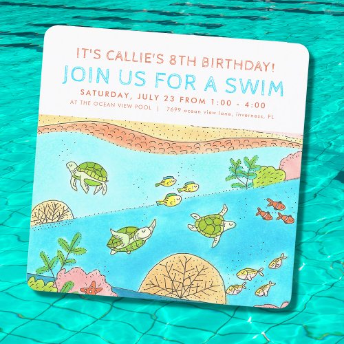 Swim Party Sea Turtles Summer Birthday Invitation