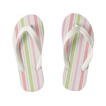 Swim Pink And Green Summer Striped Kid's Flip Flops by Dmargie1029 at Zazzle