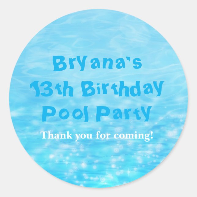 Swim Pool Party Summer Beach Favor Stickers (Front)