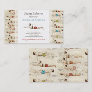 Swim School Swimming Teacher Vintage French Business Card