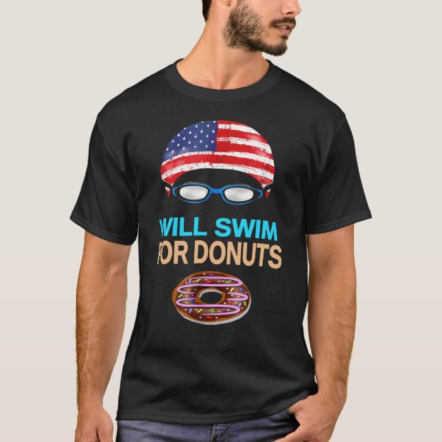 Swim Swimmer Funny Swimming Goggles Cap Donuts Tee (Front)