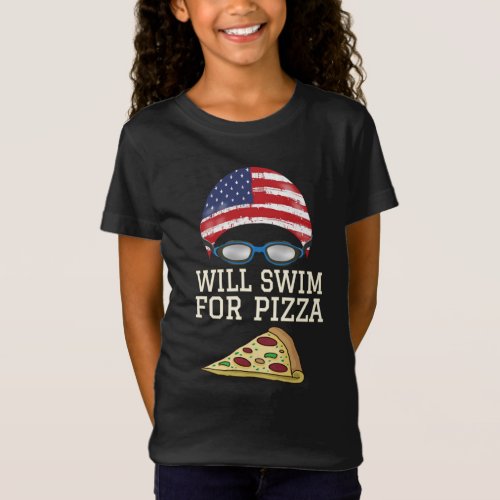 Swim Swimmer Funny Swimming Pizza Goggles Cap T_Shirt