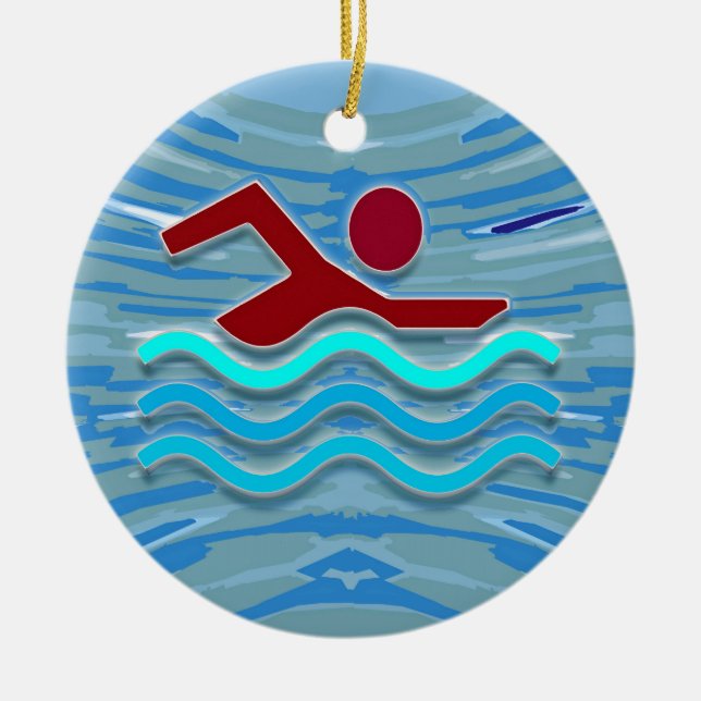 SWIM Swimmer Love Heart Pink Red Pool  FUN Ceramic Ornament (Front)