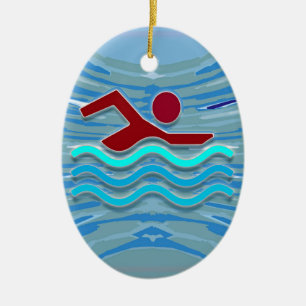 SWIM Swimmer Love Heart Pink Red Pool NVN695 FUN Ceramic Ornament