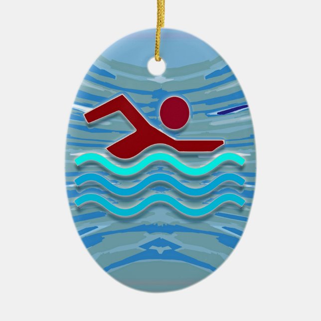SWIM Swimmer Love Heart Pink Red Pool NVN695 FUN Ceramic Ornament (Front)