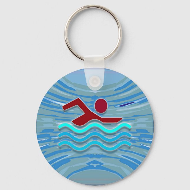 SWIM Swimmer Love Heart Pink Red Pool NVN695 FUN Keychain (Front)