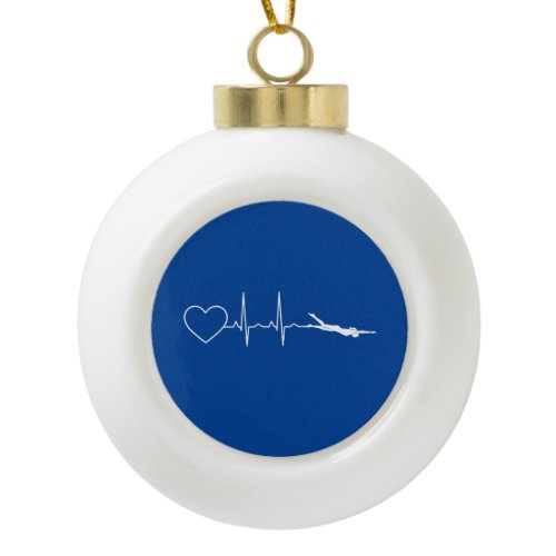 Swim - Swimming Heartbeat Ceramic Ball Christmas Ornament