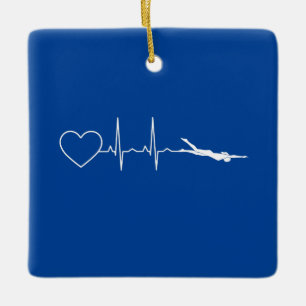 Swim - Swimming Heartbeat Ceramic Ornament