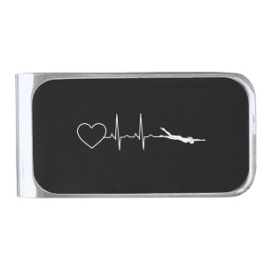 Swim - Swimming Heartbeat Silver Finish Money Clip