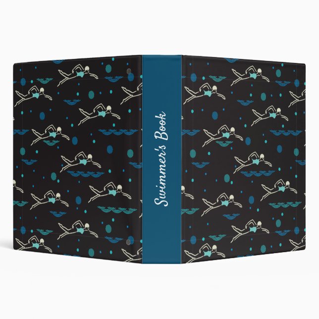 Swim Swimming Swimmers Pattern Black Ver 3 Ring Binder (Background)