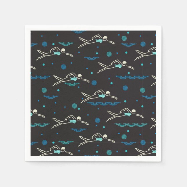 Swim Swimming Swimmers Pattern Black Ver Napkins (Front)