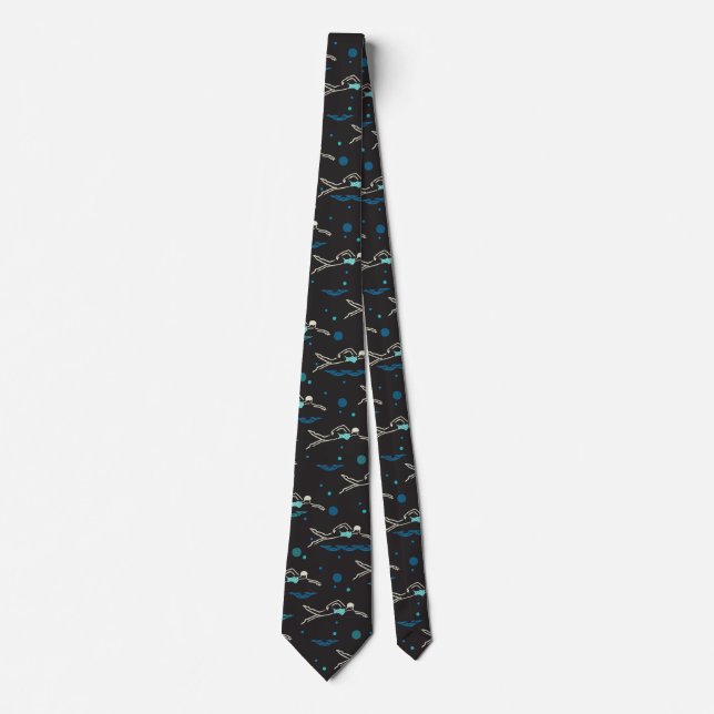 Swim Swimming Swimmers Pattern Black Ver Neck Tie (Front)