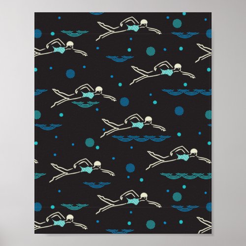 Swim Swimming Swimmers Pattern Black Ver Poster