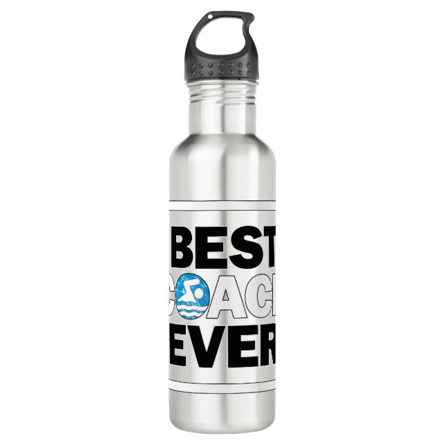 Swim Team Best Coach Ever Fun Swimming and Diving Stainless Steel Water Bottle (Front)