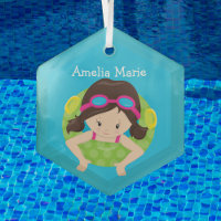 Swim Team Brunette Girl Cute Custom Christmas