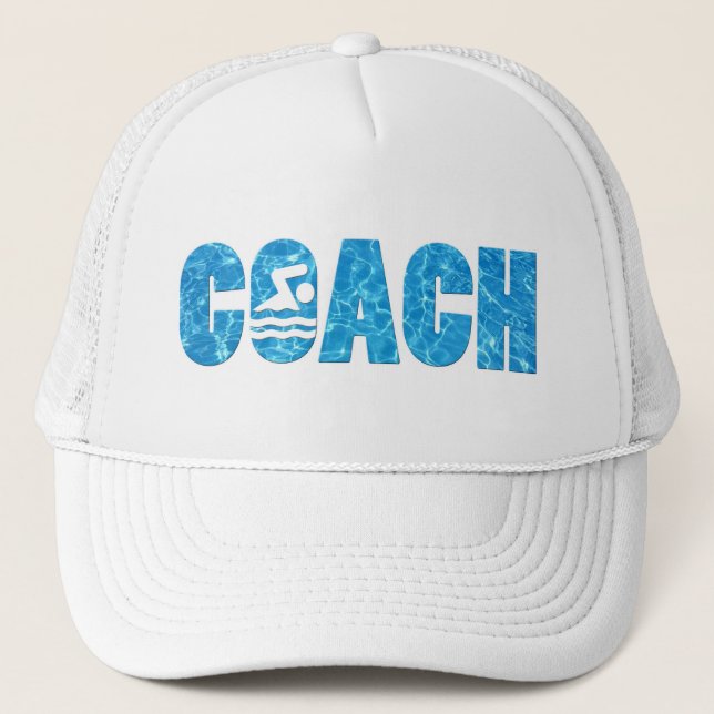Swim Team Coach Swimming and Diving Pool Water Trucker Hat (Front)