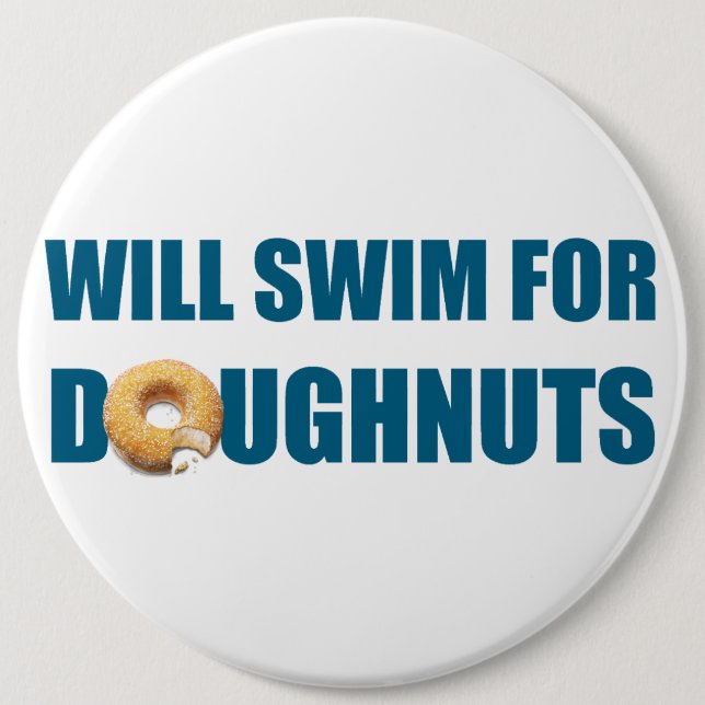 Swim team gift, funny, swimming doughnuts button (Front)