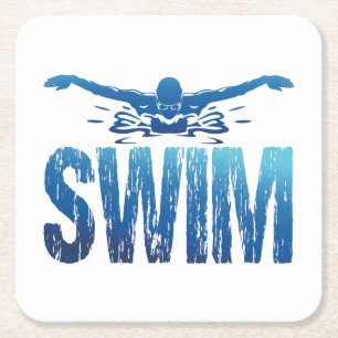 Swim - Vintage Swimmer Square Paper Coaster