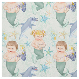 Swim With Dolphins Mermaids Fabric