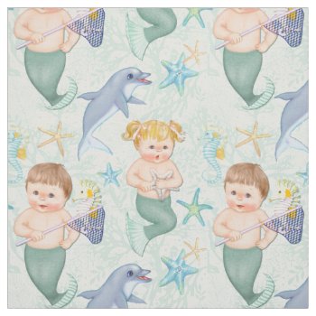 Swim With Dolphins Mermaids Fabric by uniqueprints at Zazzle