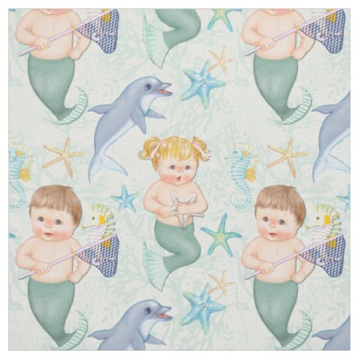 Swim With Dolphins Mermaids Fabric