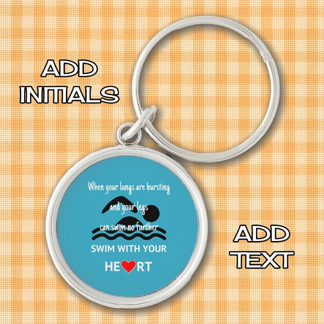 Swim with heart motivational sports blue keychain (Creator Uploaded)