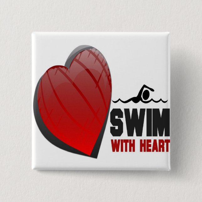 SWIM WITH HEART PINBACK BUTTON (Front)