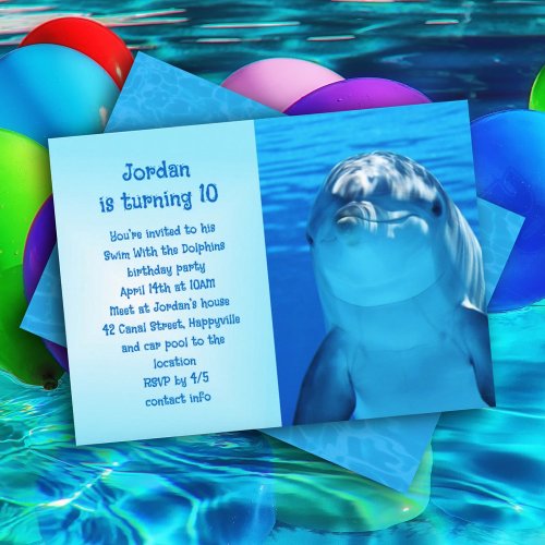 Swim With the Dolphins Kids Birthday party Invitation