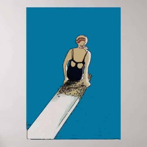 Swimmer abstract woman on board add text poster