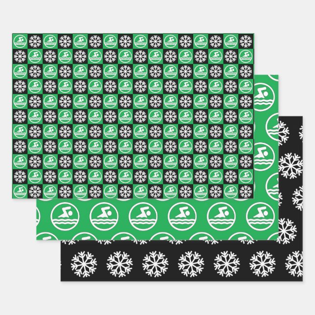 Swimmer and Snowflake Swimming & Diving Christmas  Wrapping Paper Sheets (Set)
