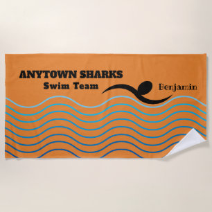 Swimmer and Water Waves Swim Team Beach Towel