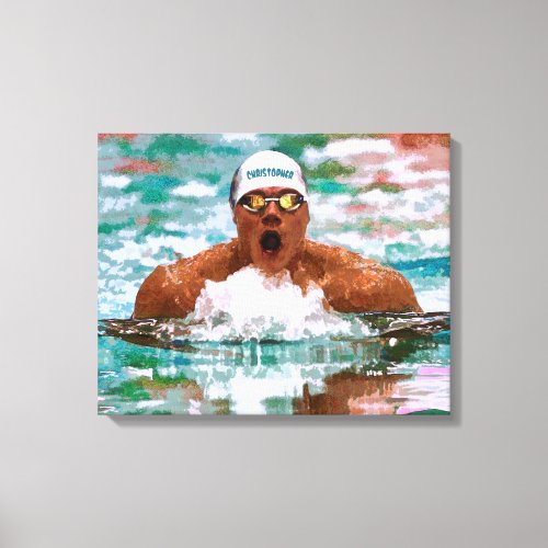 Swimmer Athlete In Pool With Water Drops Painting Canvas Print