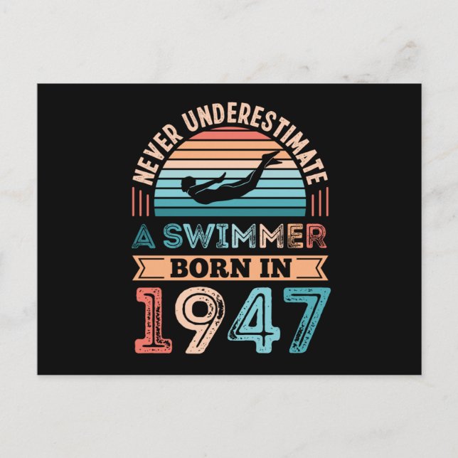 Swimmer born in 1947 80th Birthday Swimming Gift Postcard (Front)