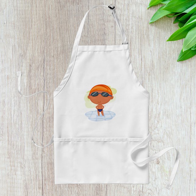 Swimmer Boy in Goggles and Swim Cap Adult Apron (Creator Uploaded)