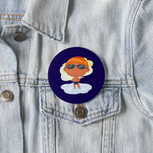 Swimmer Boy in Goggles and Swim Cap Button
