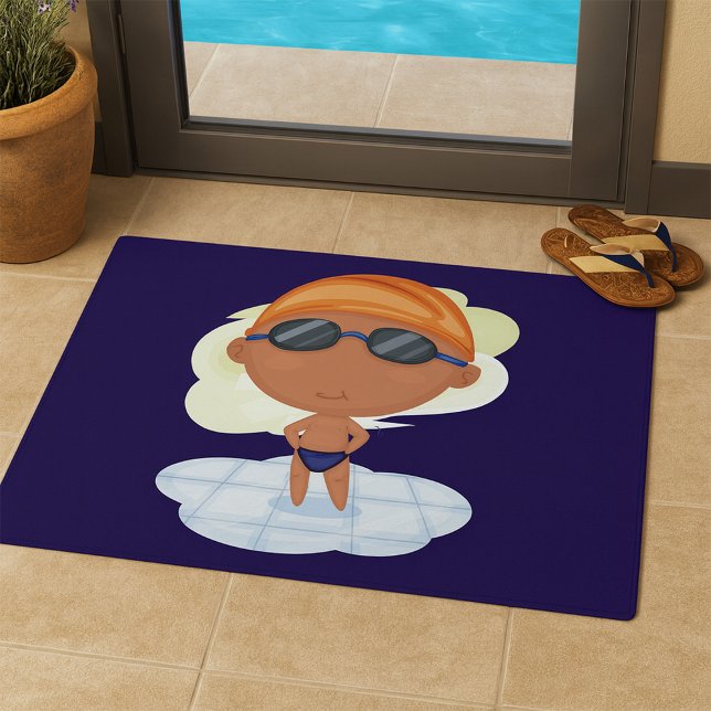 Swimmer Boy in Goggles and Swim Cap Doormat (Creator Uploaded)