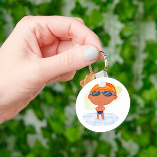 Swimmer Boy in Goggles and Swim Cap Keychain