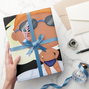 Swimmer Boy in Goggles and Swim Cap Wrapping Paper