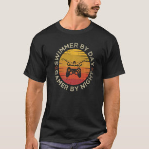Swimmer By Day Gamer By Night Swimming Swim Gamin T-Shirt