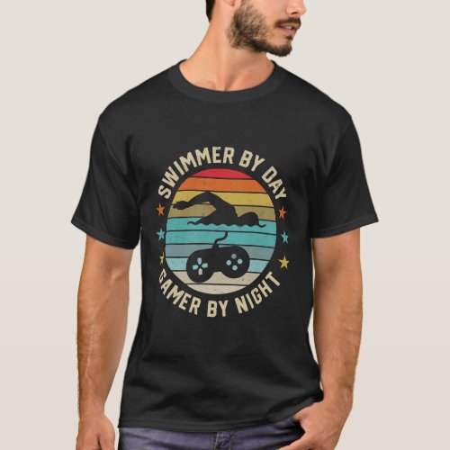 Swimmer By Day Gamer By Night Swimming Swim Lover  T_Shirt