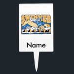Swimmer Cake Topper<br><div class="desc">A swimmer swims along a pool line float on the way to victory! Splashing blue water and white spray add to an intense swimming design! Large curved SWIMMER text! Great gifts for casual swimmers and competing swimmers! Show devotion to swimming!</div>