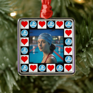Swimmer Custom Photo Swimming Diving Christmas Metal Ornament