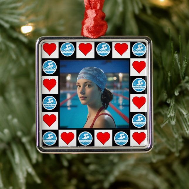 Swimmer Custom Photo Swimming Diving Christmas Metal Ornament (Tree)