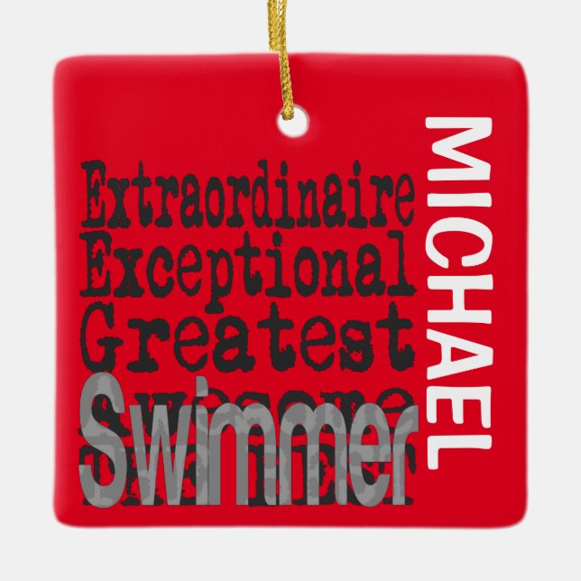 Swimmer Extraordinaire CUSTOM Ceramic Ornament (Front)