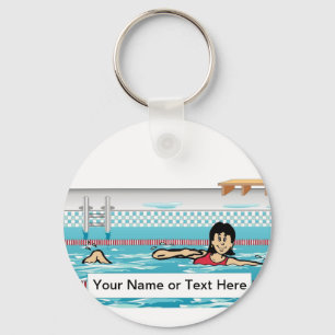 Swimmer - Female Cartoon by PrintedPerfection.com Keychain