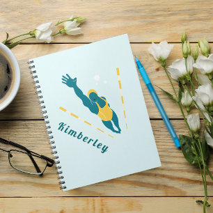 Swimmer Illustration Swimming Custom Name Sports Notebook