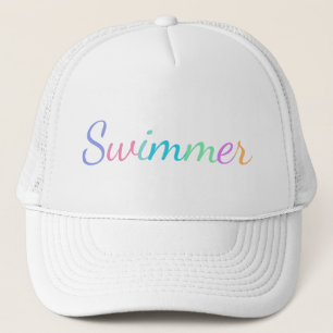 Swimmer in Colorful Lettering Swimming Theme Trucker Hat